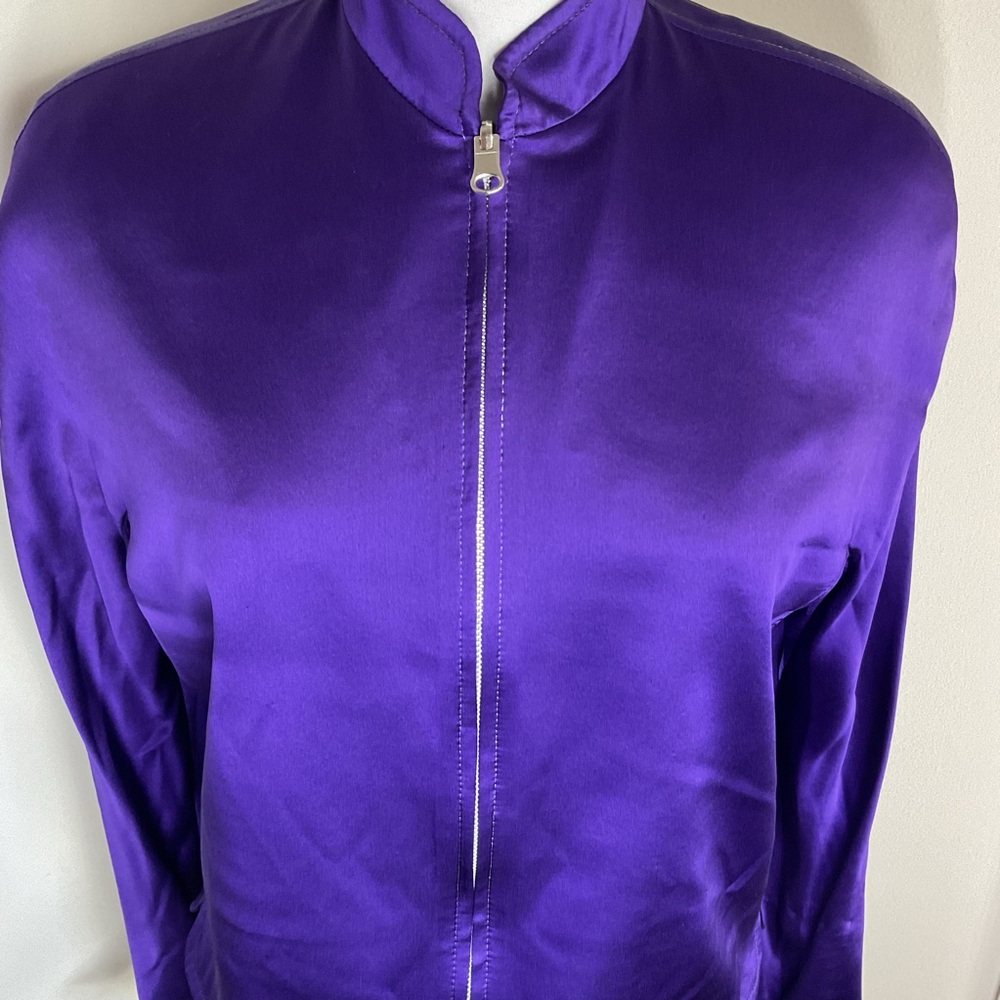 Vintage St. John Purple Bomber Jacket M Medium Griffith Gray Zip Designer Luxury - Picture 3 of 9